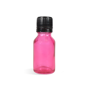 Glass Bottle, 15 mL Pink Bottle WITH Black Cap Set