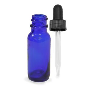 Glass Bottle, Blue .5oz (15mL) w Dropper Top