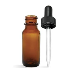 Glass Bottle, Amber .5oz (15mL) w Dropper Top