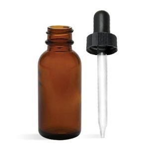 Glass Bottle, Amber 1oz (30mL) w Dropper Top