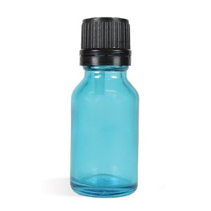 Glass Bottle, 15 mL Blue Bottle WITH Black Cap Set