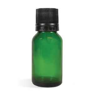 Glass Bottle, 15 mL Green Bottle WITH Black Cap Set