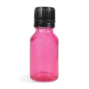 Glass Bottle, 15 mL Pink Bottle WITH Black Cap Set